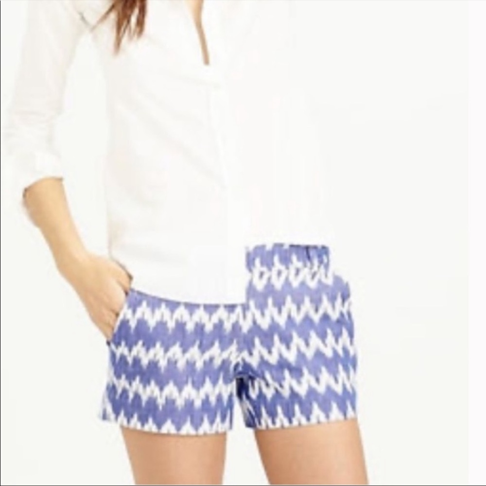 J Crew Blue and White Ikat print cotton shorts